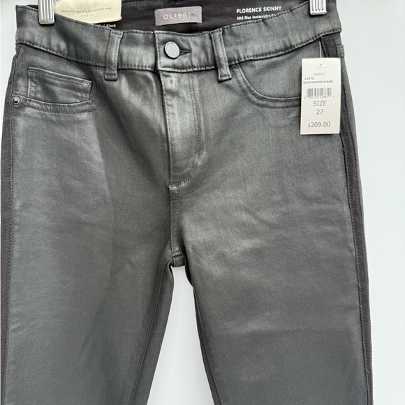 DL 1961 Florence Skinny Mid Rise Instasculpt Black Coated Stripe Size 27 - Picture 5 of 16